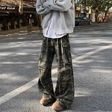 秋季新款2025牛仔裤男迷彩工装多口袋宽松阔腿裤子-A2007TP55控88，男装牛仔裤，电商B241