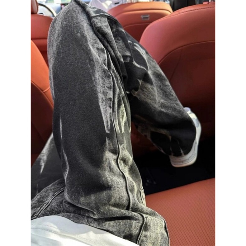 美式高街渐变扎染牛仔裤男款潮牌裤子水洗直筒微喇弯刀裤,男装牛仔裤,四季星座505