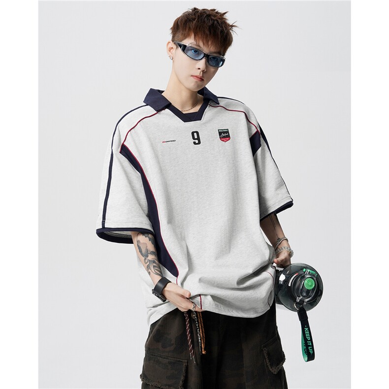 美式运动polo衫男夏季高街设计感印花T恤宽松休闲短袖D420P48,男装T恤,电商A335-1（原A458）