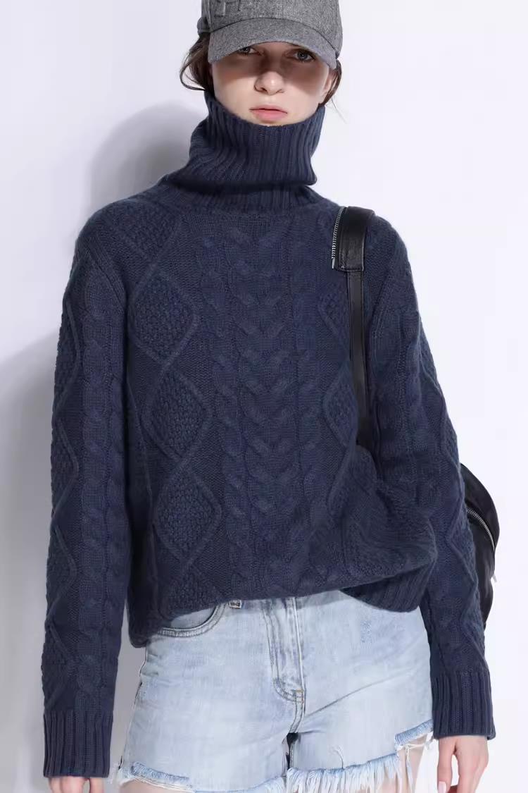 高领毛衣女洋气羊毛衫秋冬季宽松纯色简约堆堆领打底衫,女装羊毛衫,丽特绒
