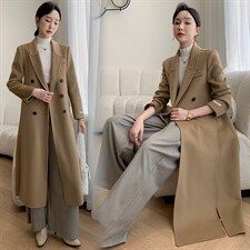 现货新款双面羊毛呢带复试后开叉100%全毛修身气质御姐款大衣，女装双面呢大衣，丝露依尚（原SL）
