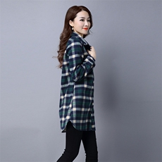 长袖中长款修身格子方领排多扣显瘦2020年冬季衬衫，女装衬衫，独衣靓