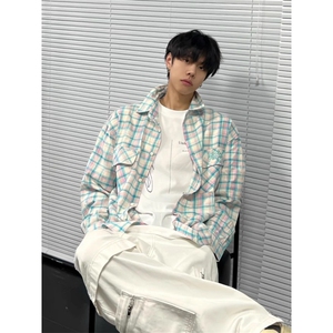 美式慵懒松弛感格子衬衫男女春夏防晒宽松休闲街头覆古情侣装外套图片