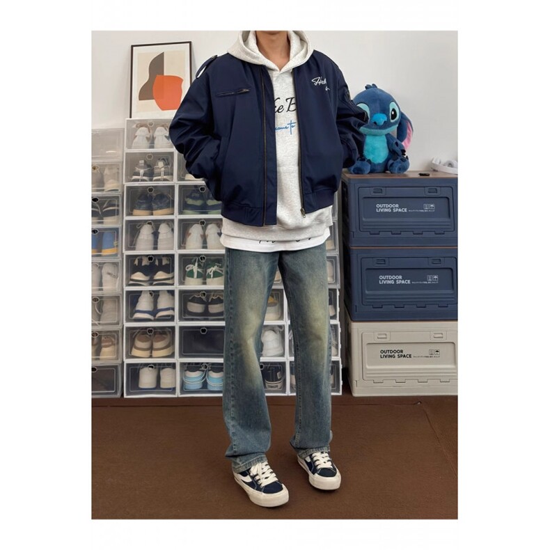 秋季美式复古藏青色飞行夹克简约宽松拉链外套棒球服LHT1511-P70,男装夹克,星座1008