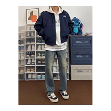秋季美式复古藏青色飞行夹克简约宽松拉链外套棒球服LHT1511-P70，男装夹克，星座1008