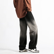 美式vibe裤子高街潮牌渐变牛仔裤男秋冬直筒宽松阔腿裤N1035-p43，男装牛仔裤，星座1008-1