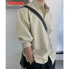 条纹休闲衬衫男春季宽松长袖衬衣韩版潮流翻领上衣710-806P50，男装衬衫，星座710