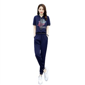 休闲套装女2021年夏季新款时尚印花百搭长裤两件套图片