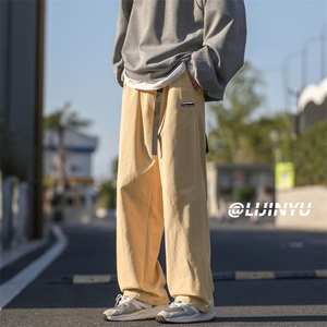拖地裤子男款简约纯棉裤子美式潮牌直筒宽松休闲长裤K666-特批-41图片