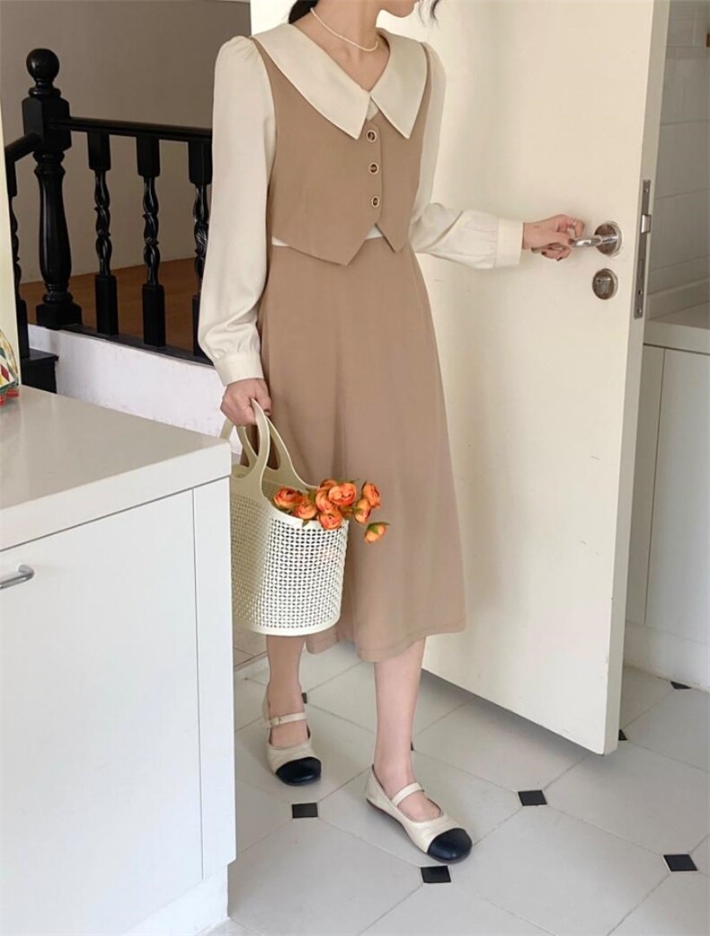 春装假两件连衣裙，女装连衣裙，佳其