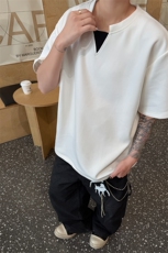 亨利领短袖T恤假两件美式宽松打底衫情侣半袖上衣短袖半袖特P30，男装T恤，电商B319