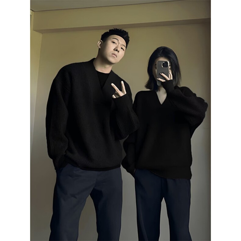 情侣针织毛衣V领套头简约慵懒日系新款时尚原宿气质流行潮流,男装针织衫/毛衣,星座506A