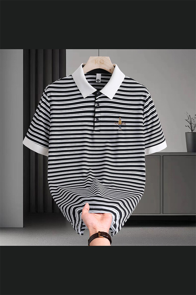夏季刺绣短袖翻领冰丝经典条纹青年修身POLO衫短袖T恤上衣Z99-P30,男装Polo衫,星座310B-3