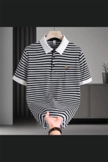 夏季刺绣短袖翻领冰丝经典条纹青年修身POLO衫短袖T恤上衣Z99-P30，男装Polo衫，星座310B-3