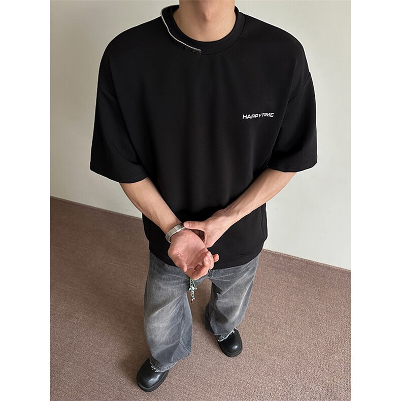 黑色五分运动短裤男款夏季外穿毛圈重磅纯棉裤子美式不过膝四分裤,男装T恤,电商A003