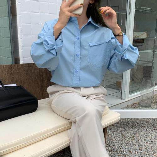 翻口袋衬衫，女装衬衫，GREENO