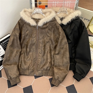 美式高街解构毛领连帽棉服男女cleanfit宽松潮流棉衣M0276-P140图片