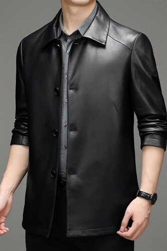 DLSN99199新款2021皮衣男头层绵羊皮中长款翻领皮风衣P900，男装皮衣，电商B360