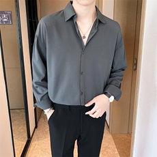 冰丝短袖纯色衬衫男士夏季黑色高级感白色痞帅长袖衬衣C06，男装衬衫，星座1116A-2（原606A-1）
