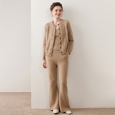 软糯宽松加厚山羊绒开衫女圆领菱形麻花2025秋冬新款针织毛衣外套，女装羊绒衫，绒创羊绒