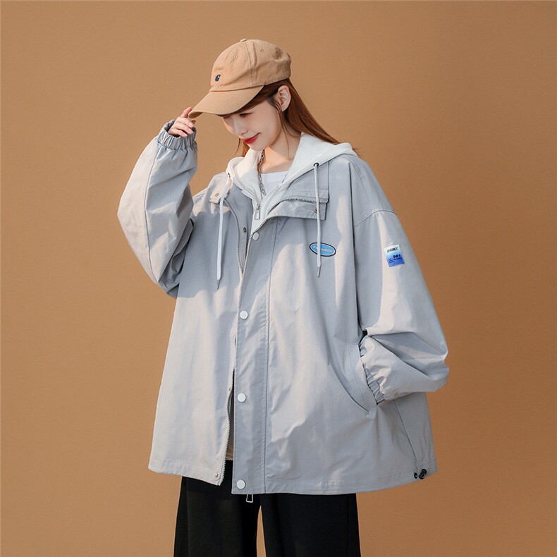 中性风秋季新品贴标宽松假两件带帽休闲棒球服外套G371P65控88,女装短外套,A247A