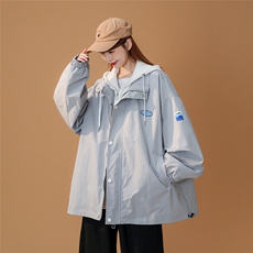 中性风秋季新品贴标宽松假两件带帽休闲棒球服外套G371P65控88，女装短外套，A247A