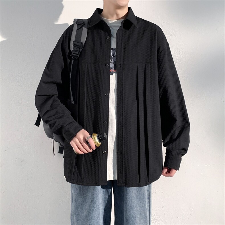 复古褶皱长袖衬衫男士春秋季新款宽松休闲外套 A406 C6025 特P55图片