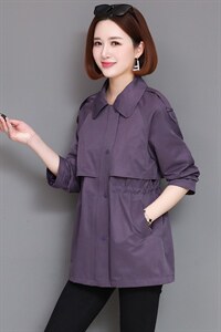 连帽短外套女单排扣POLO领纯色长袖中长款2022年春季,时髦新潮职场通勤穿搭图片