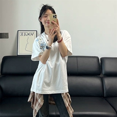 万针全刺绣解构设计260克重磅双纱纯棉高品质美式高街短袖T恤特35，男装T恤，电商A486