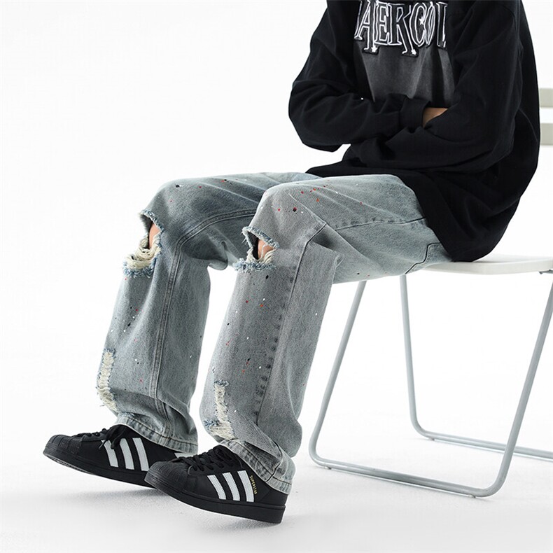 破洞漆点直筒显瘦牛仔裤男长裤KD608-P30,男装牛仔裤,电商D312-1