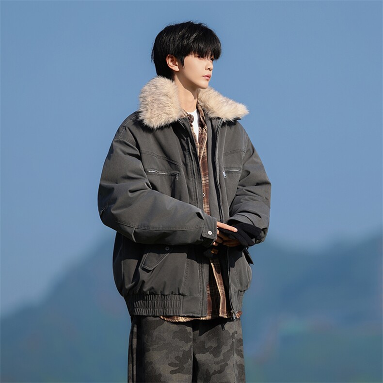M1658-P115冬季新款美式可脱卸毛领水洗工装棉服外套,男装棉衣,星座109