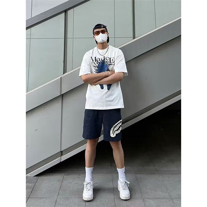 鲨鱼嘴贴布短裤高街五分裤男女2025夏季度假穿搭运动裤子KC3115,男装牛仔裤,星座1116A（原606A-3）