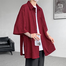 D232-D160-P45控68大码压皱开叉短袖衬衫高品质，男装衬衫，电商D232