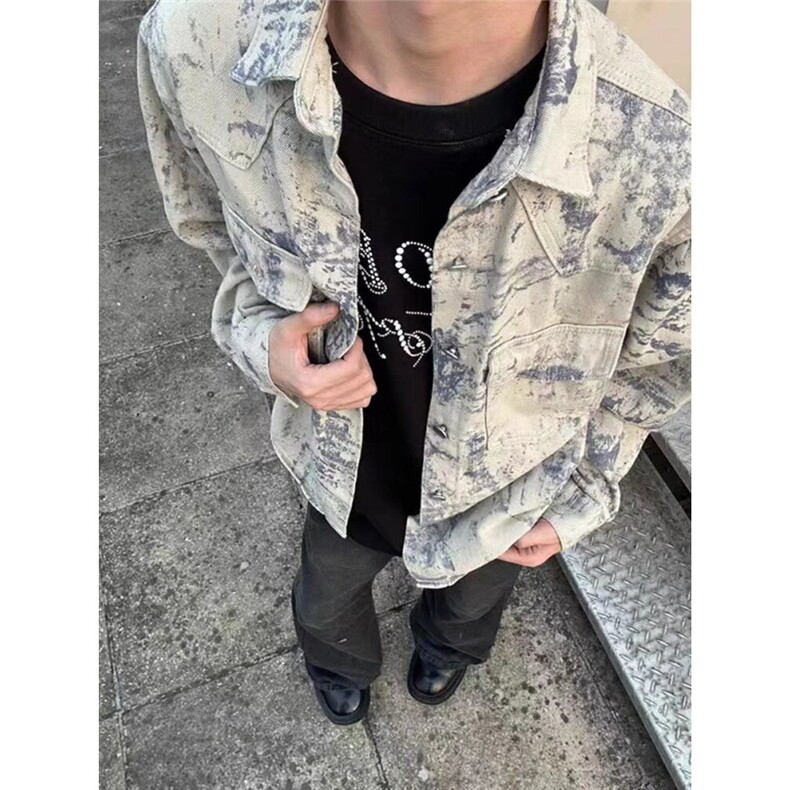 美式复古水洗做旧扎染牛仔夹克男潮牌高街宽松工装外套JA32-P72,男装夹克,星座208-5