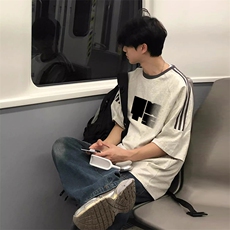 夏季美式高街重磅纯棉三条杠织带撞色男女短袖T恤ZD512-特P30，男装T恤，电商A486