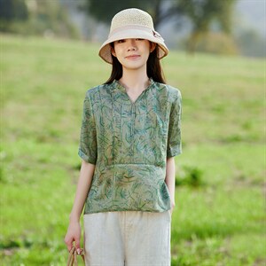 苎麻文艺风2026年春季女短袖亲肤透气图片