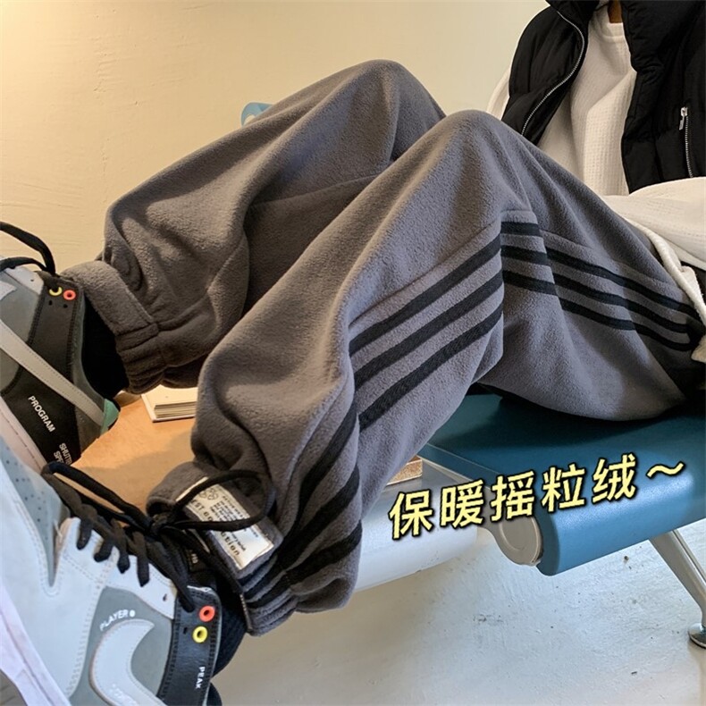 双面摇粒绒条纹魔术贴束脚休闲裤大码M~5XL XZ604-KP48-P55控68图片