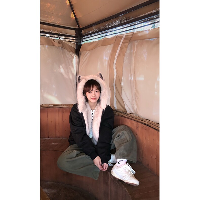 现货重磅硬挺boxy羽绒棉衣座山雕猫耳大毛毛领麂皮棉服冬外套，男装棉衣，电商A486-1