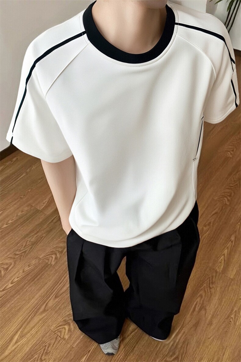 夏季图美式条纹圆领短袖T恤男宽松百搭运动上衣-A2092TP38,男装T恤,电商B241