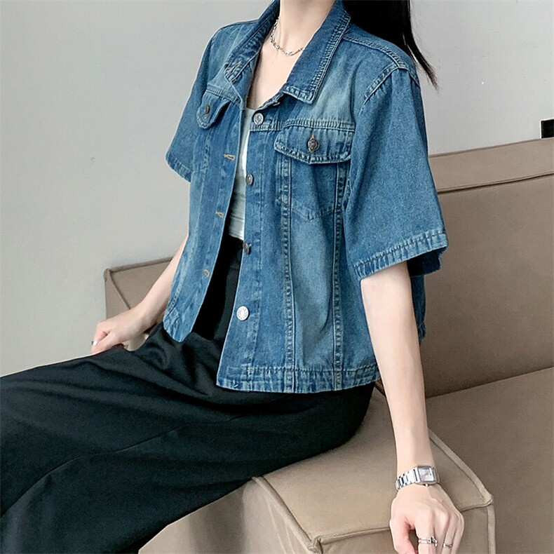 夏季复古短袖牛仔外套女短款宽松开衫新款衬衫夹克上衣NZ061-P58,男装工装外套,星座911-3