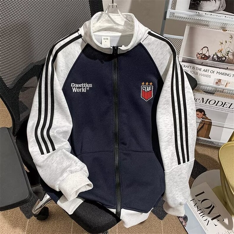 美式复古拼接棒球服立领外套SW003P45,女装短外套,星座1116-2