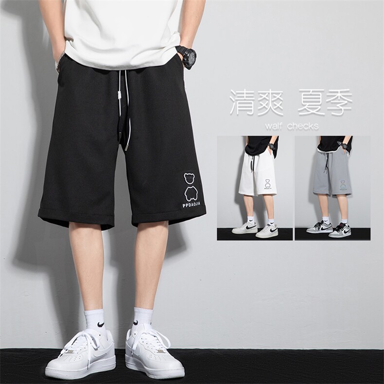 2023夏华夫格灰墙风钢印反光炫彩小熊男休闲五分短裤DK28637-P28图片