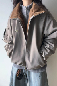 网图美式仿兔毛PU皮翻领棉服工装棉衣情侣外套 A025-KY1811-P98图片