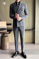 新郎西服套装男士结婚礼服韩版修身条纹双排扣西装男套装四季正装，男装西服套装，星座505-2（原电商A260-1)