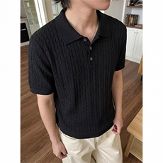 麻花短袖针织polo衫男夏季修身健身弹力T恤翻领X61400-TP48不，男装T恤，电商A102
