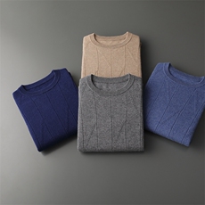 秋冬季新款舒适时尚百搭一线成衣圆领提花35%羊绒衫，男装羊绒套衫，雅之冉羊绒