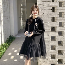 26春新款现-黑色网纱可盐可甜卫衣连衣裙2607A黑-P155K248，女装连衣裙，2B190