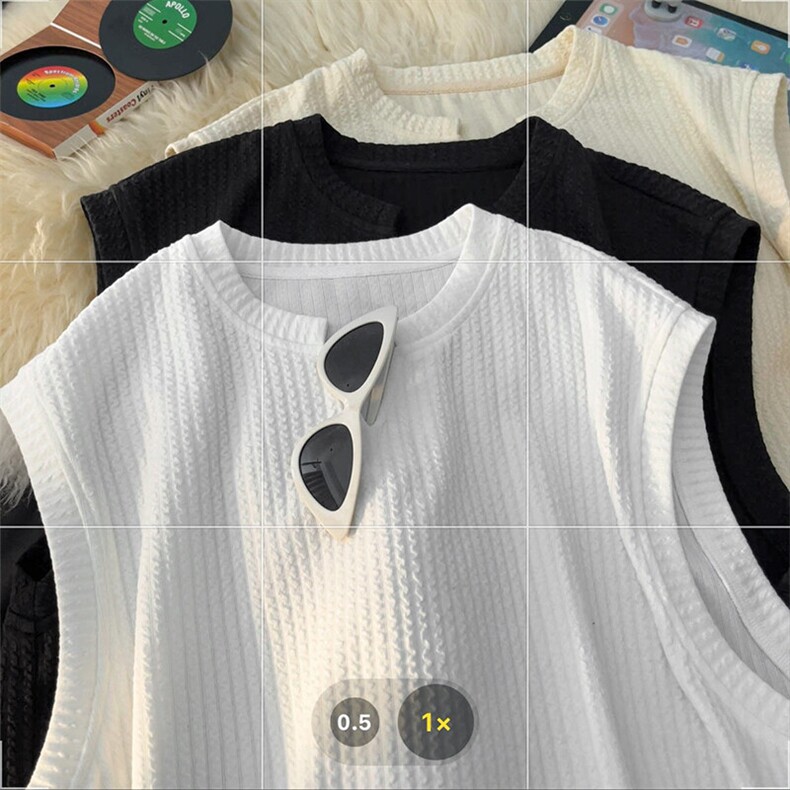 特批P19无差价2025夏季休闲潮流V领肌理感宽松无袖背心T恤男T5375，男装背心/马甲，电商A001-1