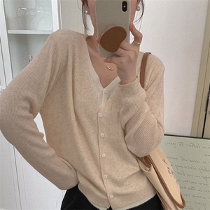 春季新款时尚百搭女士V领两件套开衫图片