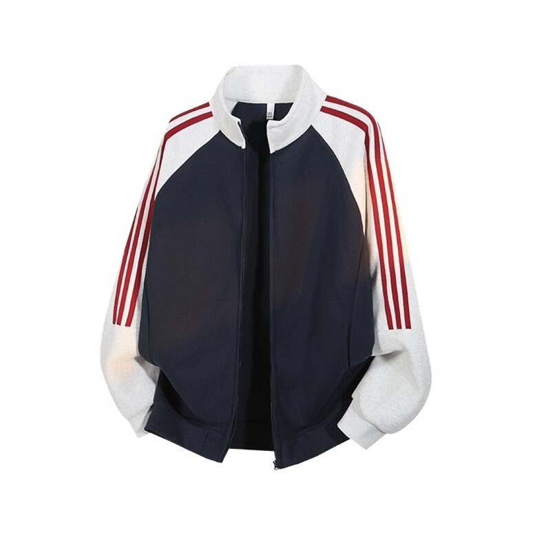 美式开衫卫衣男2025新款条纹撞色拼接上衣三条杠外套WYD206P48，女装短外套，星座1013-5